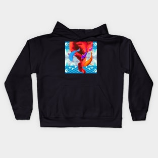 Purple Blue and Orange Koi Fish with a Deep Red Swirl Ocean- Happy Hong Kong Kids Hoodie